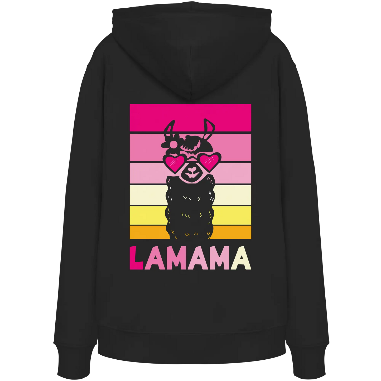 Schwarzer Lamama Frauen Hoodie mit Mama Lama Motiv auf dem Rücken
